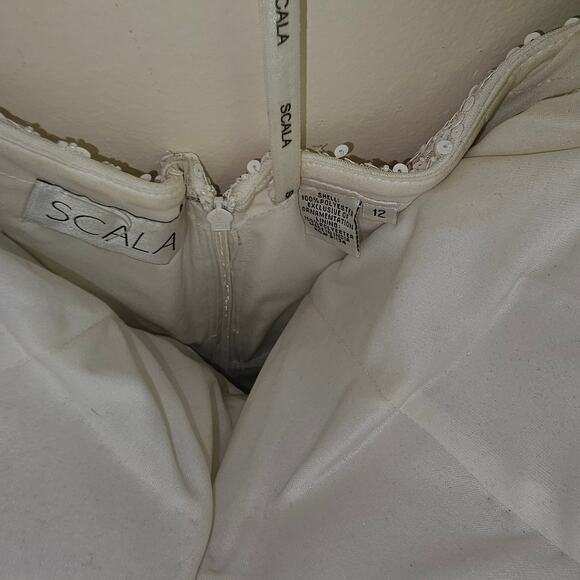 Scala White Blue Sequin Maxi Gown Size 12 Beaded Evening Formal Dress Elegant - Picture 8 of 11